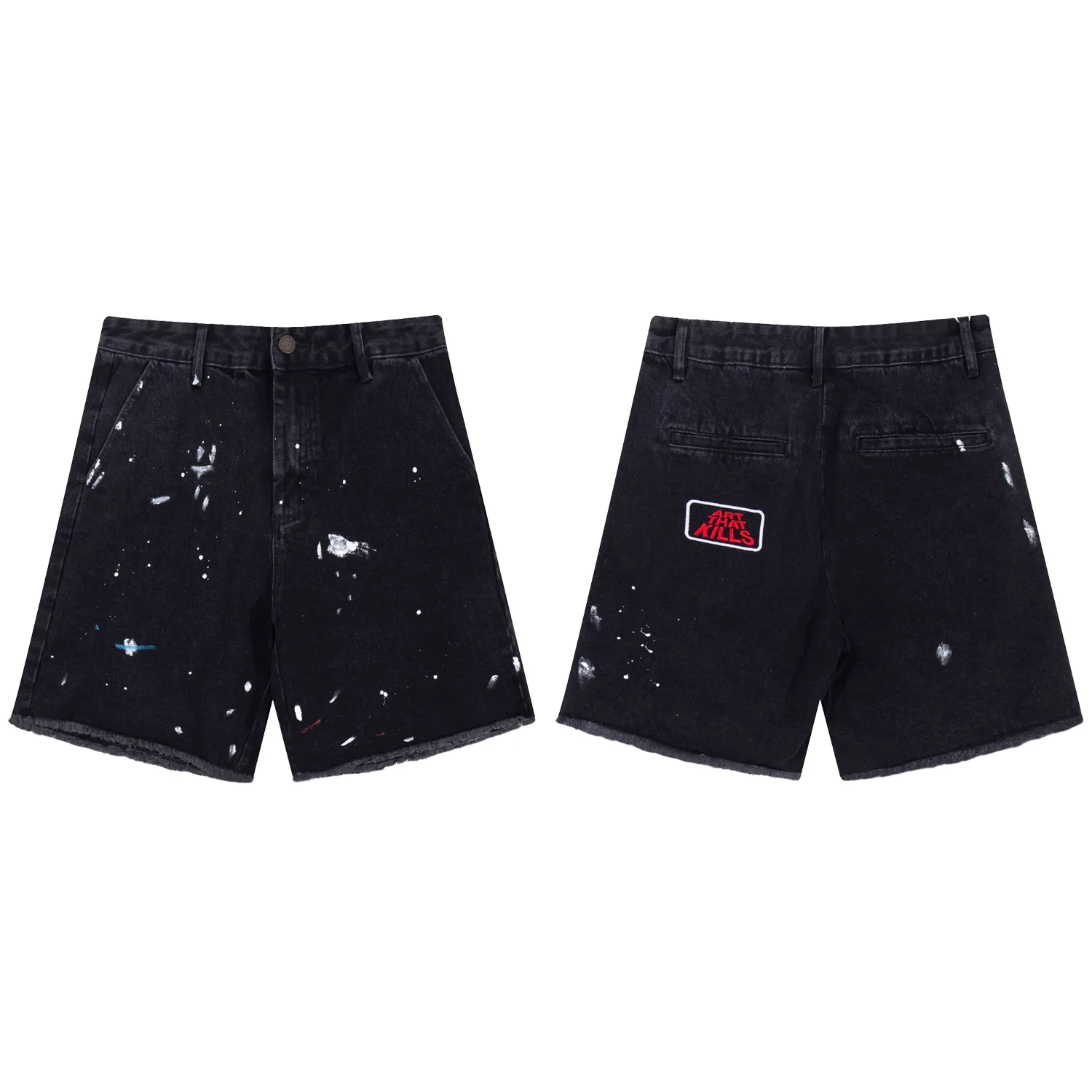 667#Gallery Dept New Retro Splash Ink Embroidery Logo Black Denim Shorts Casual Pants Black S~XL p200